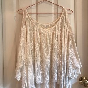 White Lace Cold-Shoulder Swing Top